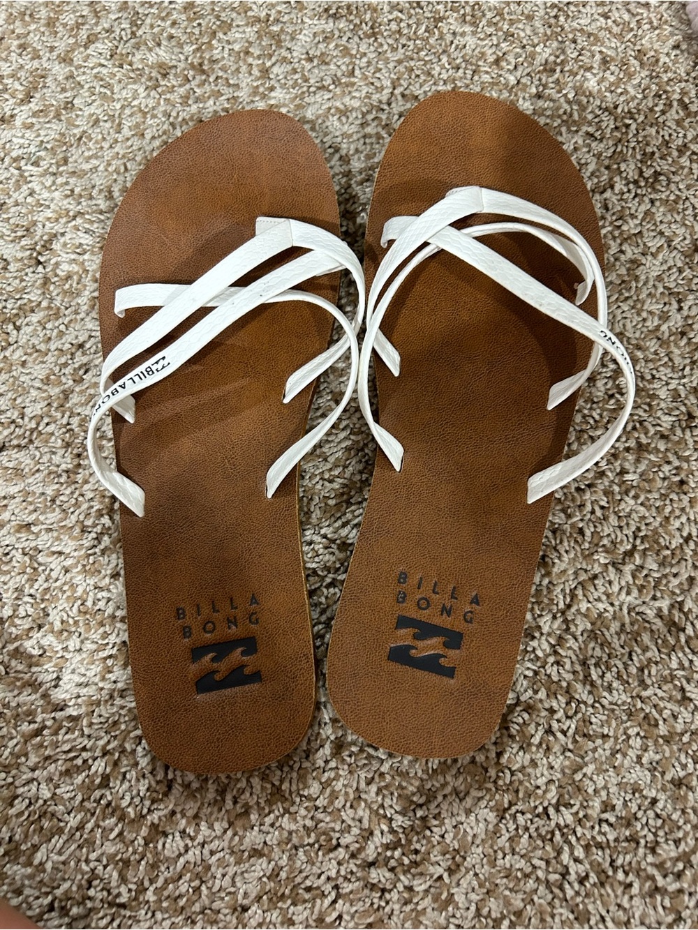Billabong White Strappy Sandals with Brown Footbed